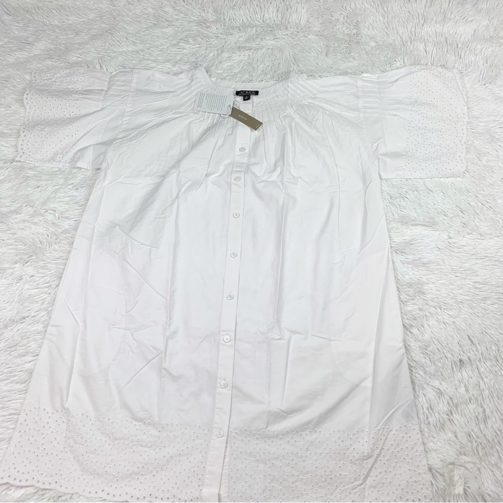 J Crew short sleeve Jolie dress in eyelet cotton poplin‎ button front in white - Picture 3 of 12